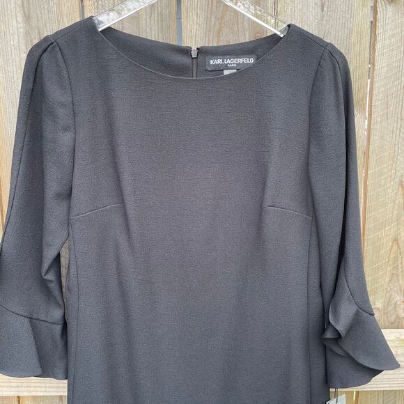Karl Lagerfeld Dress NWT black Size 6 Midi Tulip Sleeve Classic Versatile - Picture 3 of 11